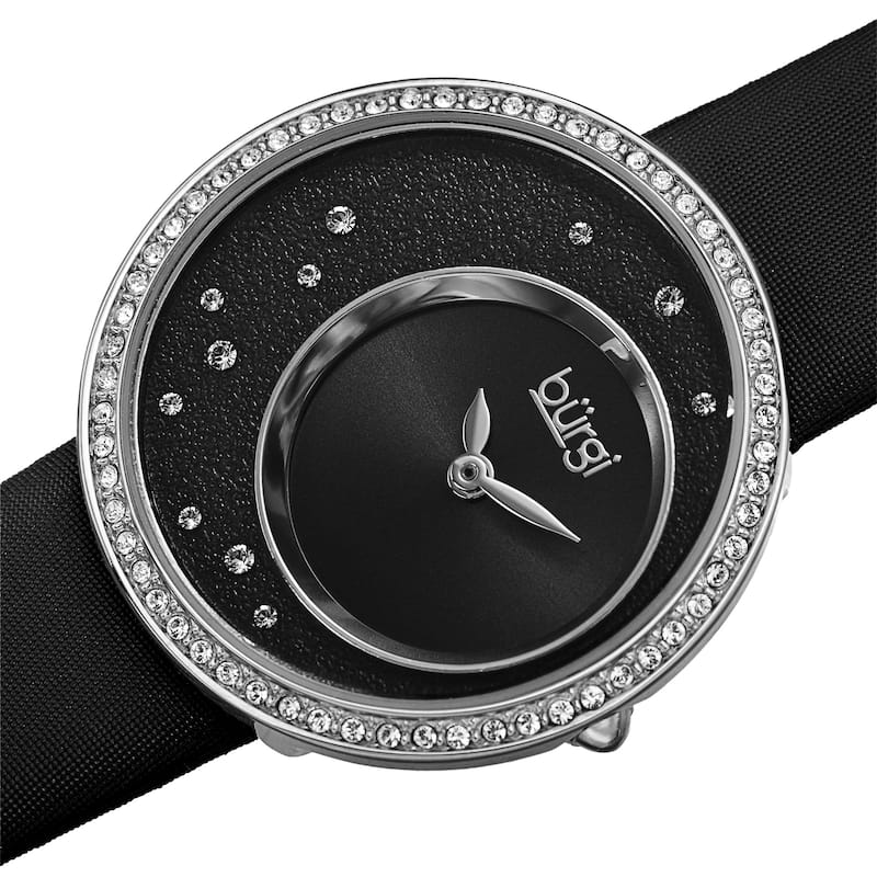 Burgi Women's Quartz Swarovski Inner Dial Satin Leather Strap Watch