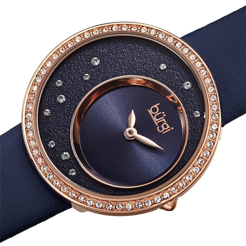 Burgi Women's Quartz Swarovski Inner Dial Satin Leather Strap Watch