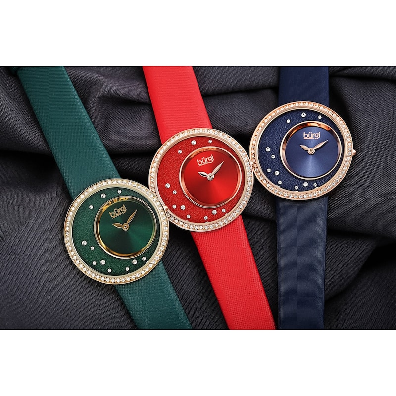 Burgi Women's Quartz Swarovski Inner Dial Satin Leather Strap Watch