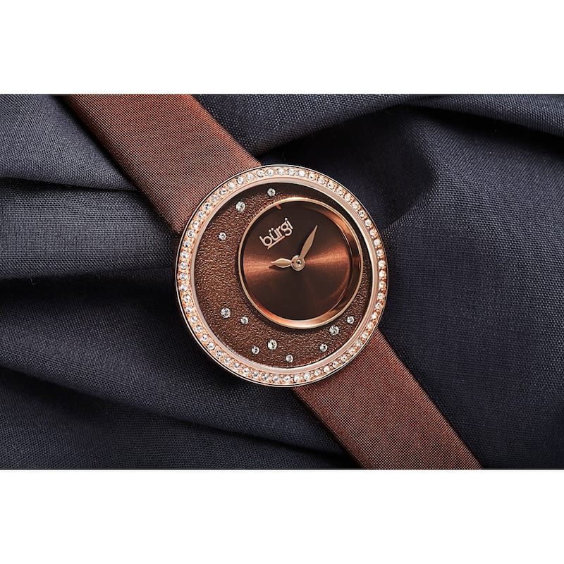 Burgi Women's Quartz Swarovski Inner Dial Satin Leather Strap Watch