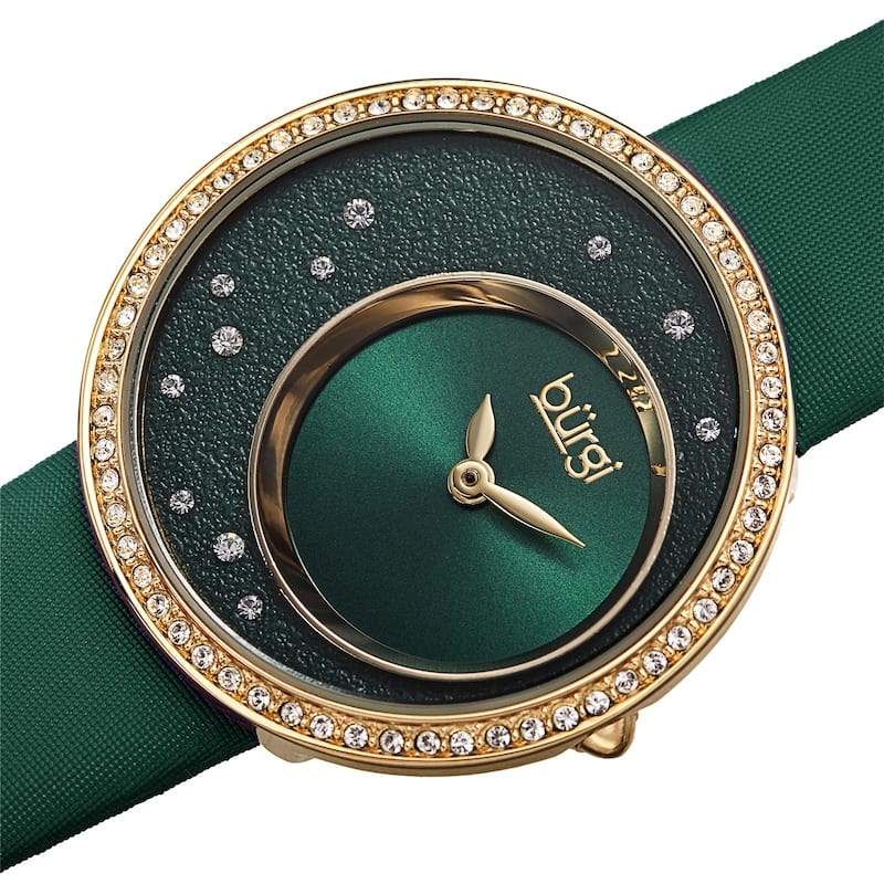Burgi Women's Quartz Swarovski Inner Dial Satin Leather Strap Watch