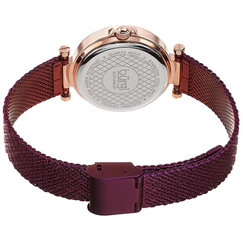 Burgi Women's Quartz Swarovski Quilted Dial Steel Mesh Bracelet Watch