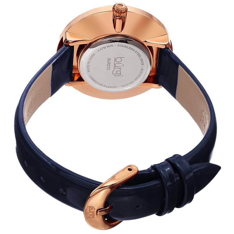 Burgi Women's Quartz Swarovski Crystal Disc Genuine Leather Strap Bracelet