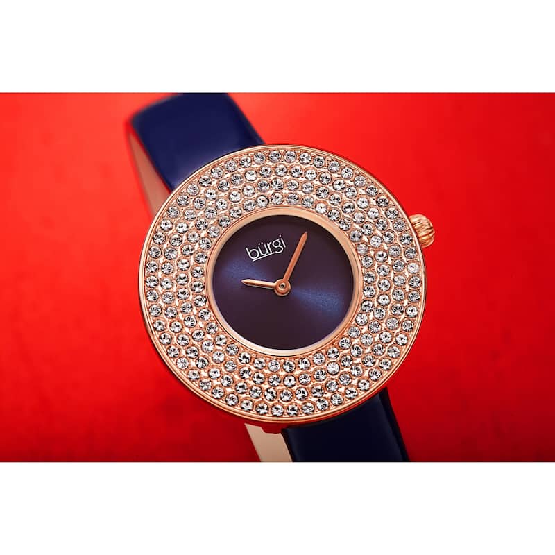 Burgi Women's Quartz Swarovski Crystal Disc Genuine Leather Strap Bracelet