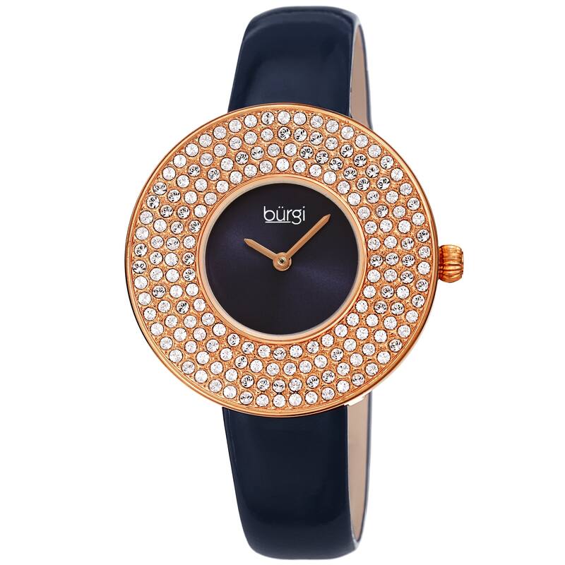 Burgi Women's Quartz Swarovski Crystal Disc Genuine Leather Strap Bracelet