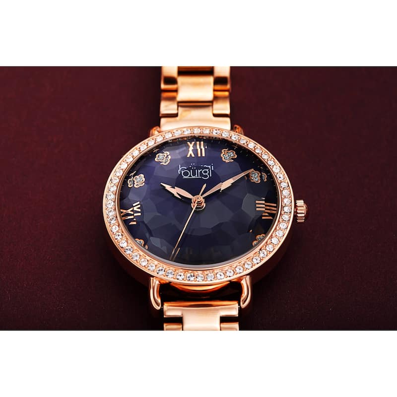 Burgi Women's Quartz Swarovski Crystal Clover Markers Stainless Steel Link Bracelet Watch
