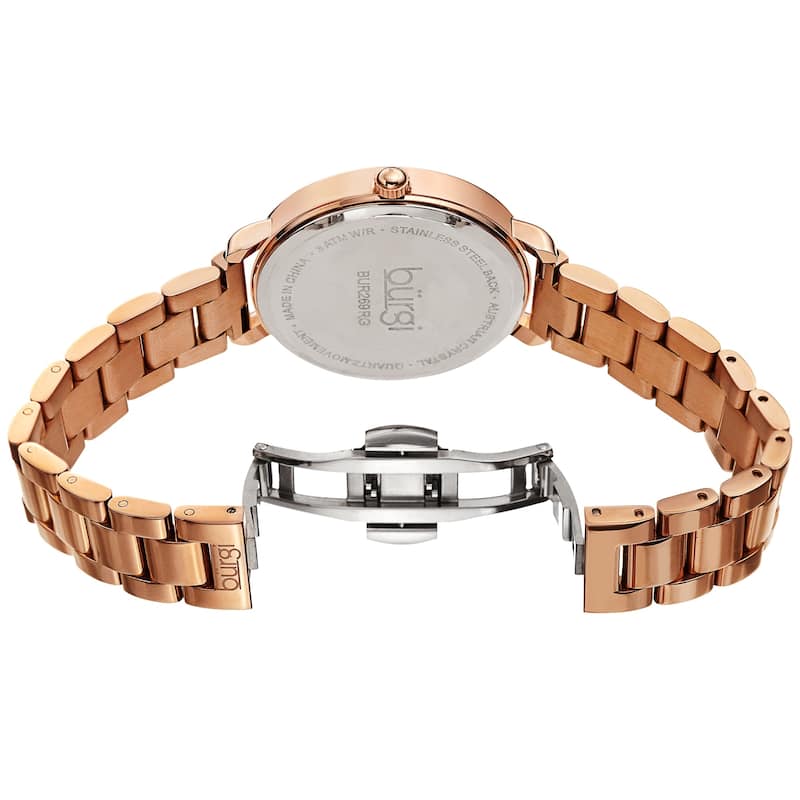 Burgi Women's Quartz Swarovski Crystal Clover Markers Stainless Steel Link Bracelet Watch