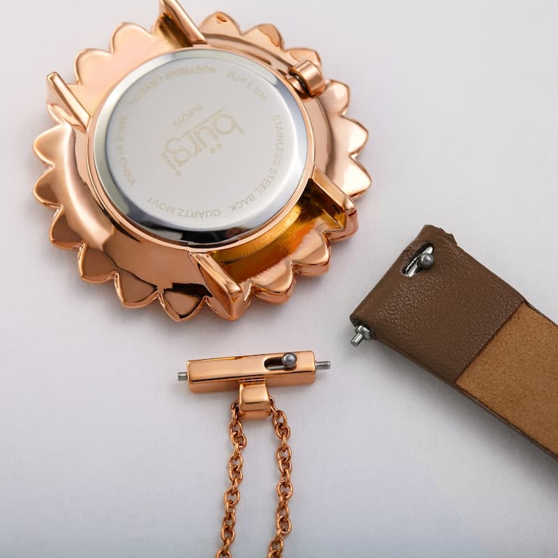 Burgi Women's Quartz Interchangable Leather Strap Watch and Pendant