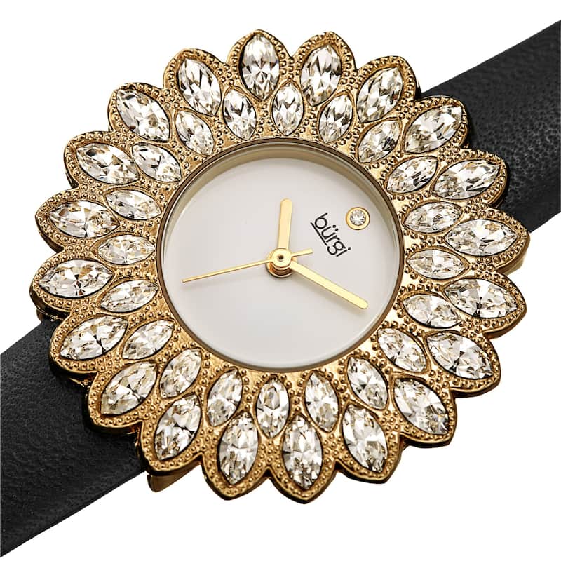 Burgi Women's Quartz Interchangable Leather Strap Watch and Pendant