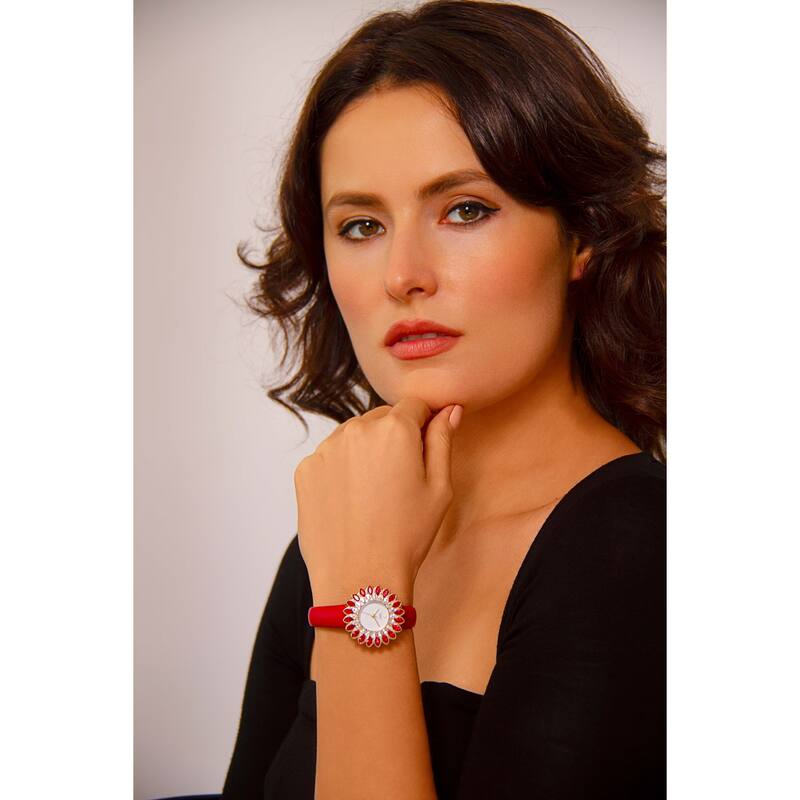 Burgi Women's Quartz Interchangable Leather Strap Watch and Pendant