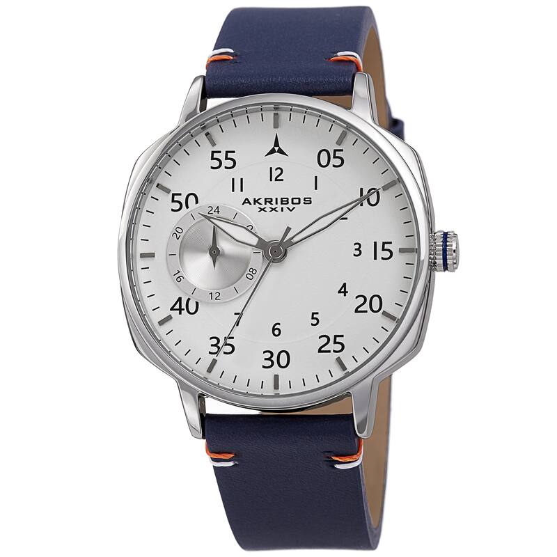 Akribos XXIV Men's Quartz Multifunction 24hr Subdial Leather Strap Watch