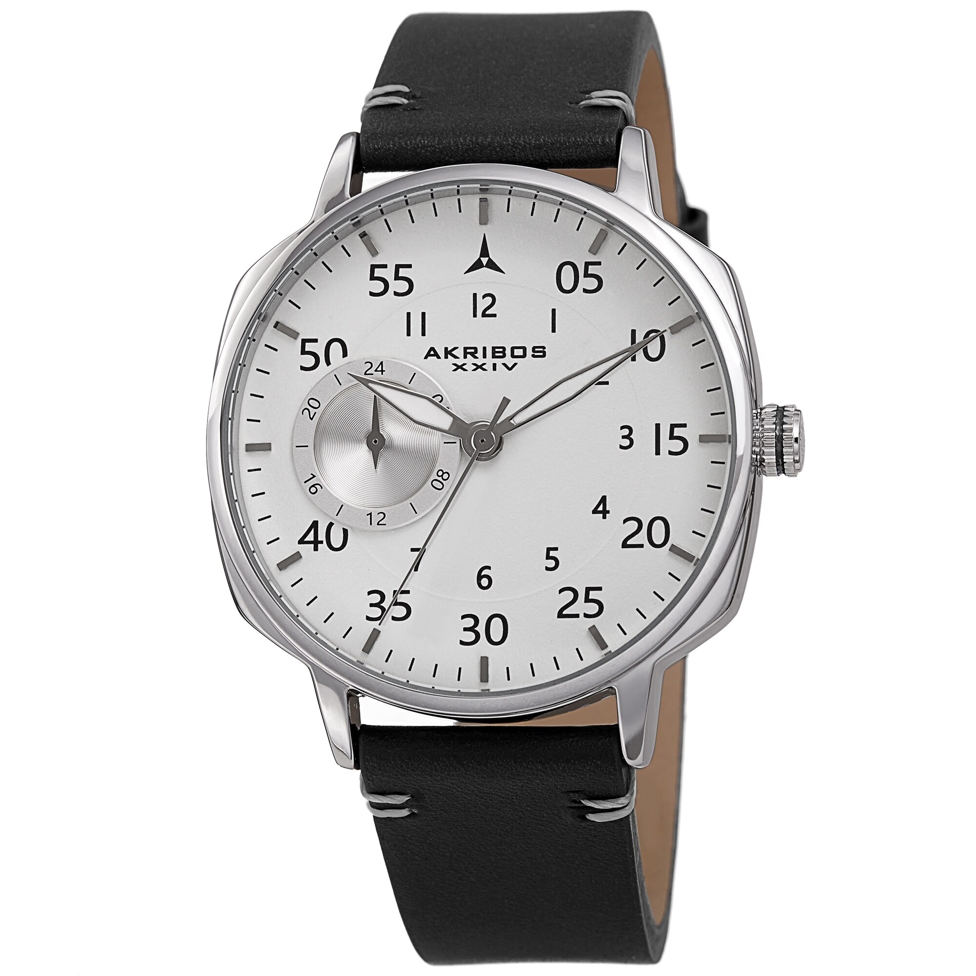 Akribos XXIV Men's Quartz Multifunction 24hr Subdial Leather Strap
