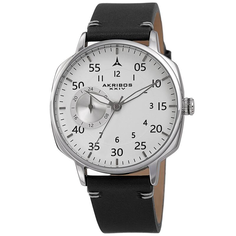 Akribos XXIV Men's Quartz Multifunction 24hr Subdial Leather Strap Watch