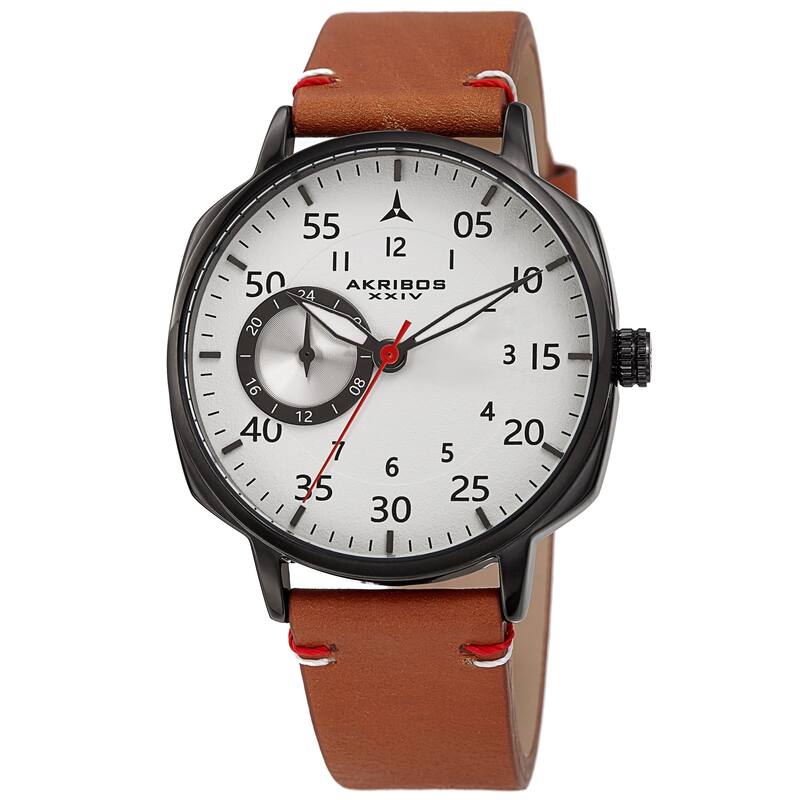 Akribos XXIV Men's Quartz Multifunction 24hr Subdial Leather Strap Watch