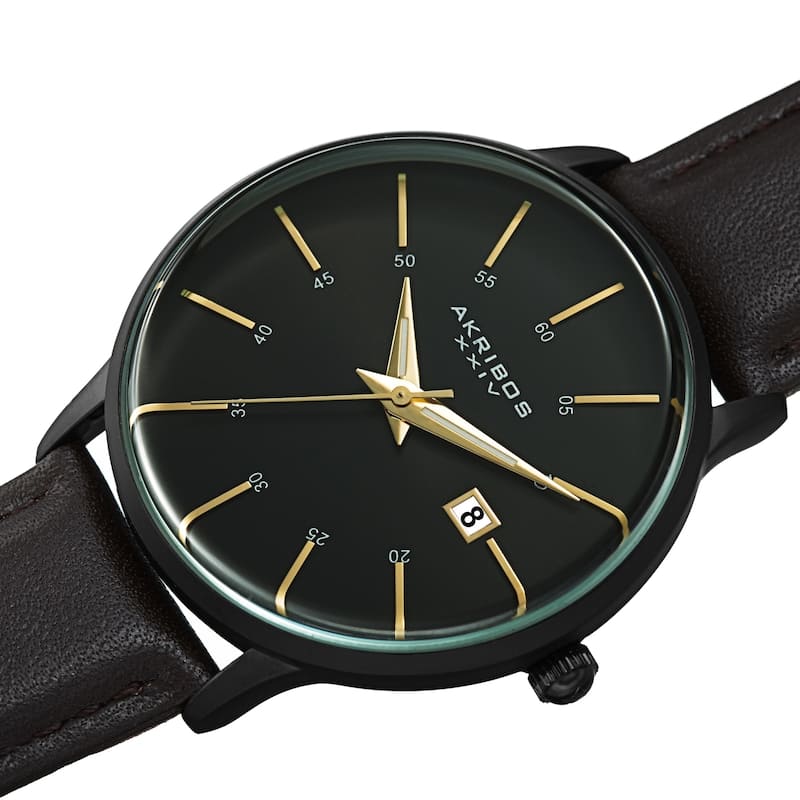 Akribos XXIV Men's Quartz Date Interchangable Leather Strap Watch - Black