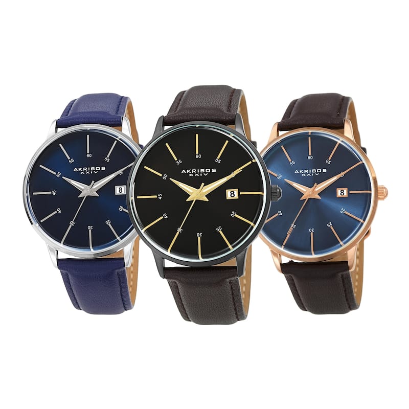 Akribos XXIV Men's Quartz Date Interchangable Leather Strap Watch