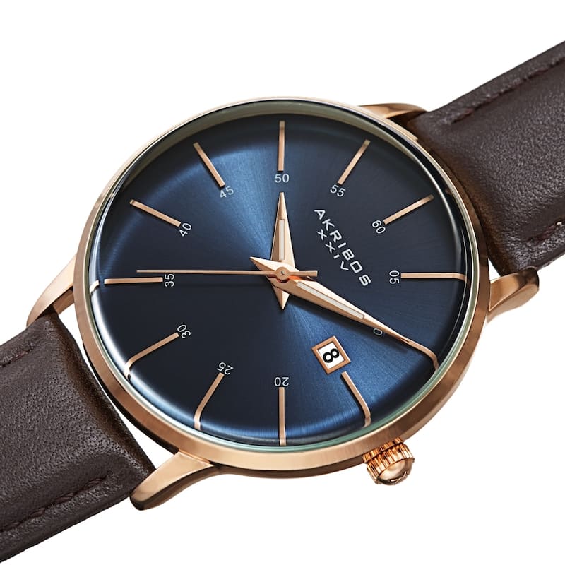 Akribos XXIV Men's Quartz Date Interchangable Leather Strap Watch