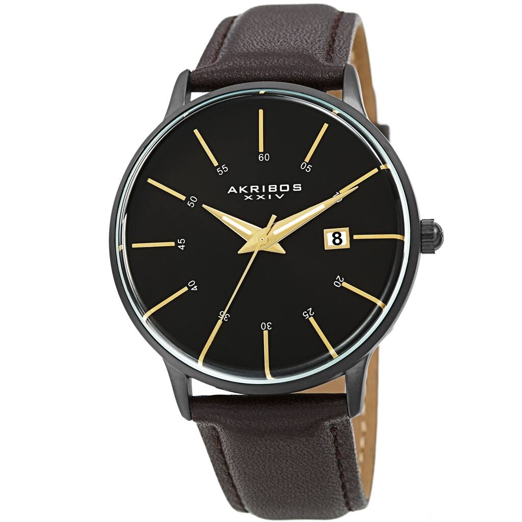 Akribos XXIV Men's Quartz Date Interchangable Leather Strap Watch