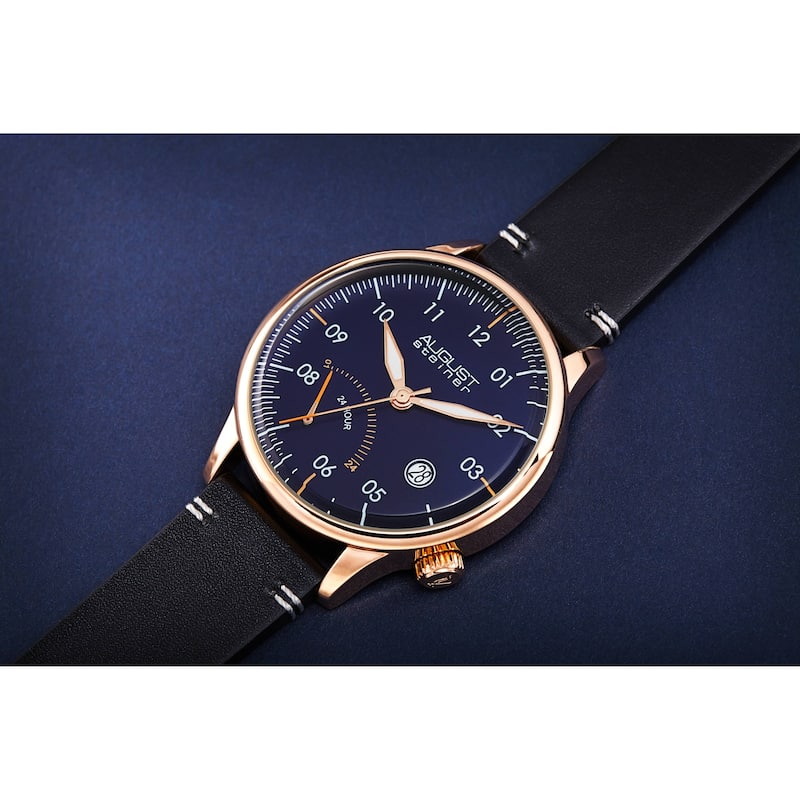 August Steiner Men's Quartz 24hr Retrograde Date Leather Strap Watch