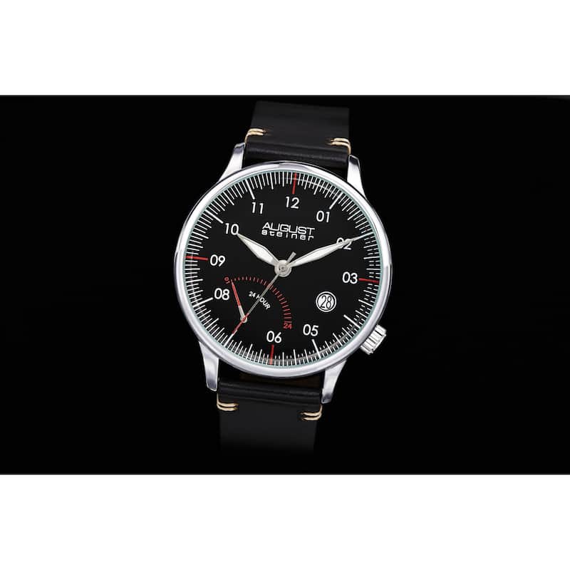 August Steiner Men's Quartz 24hr Retrograde Date Leather Strap Watch