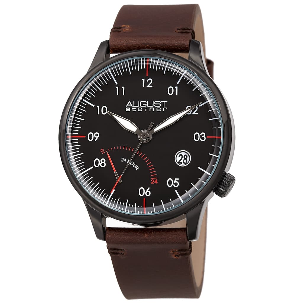 August Steiner Men's Quartz 24hr Retrograde Date Leather Strap Watch