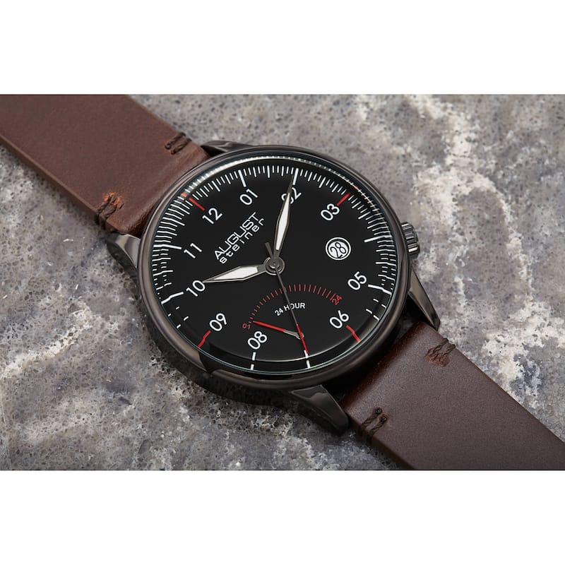 August Steiner Men's Quartz 24hr Retrograde Date Leather Strap Watch