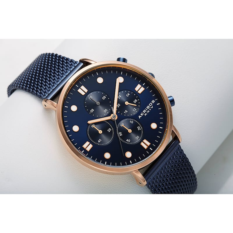 Akribos XXIV Men's Quartz Chronograph Stopwatch Stainless Steel Mesh Bracelet Watch