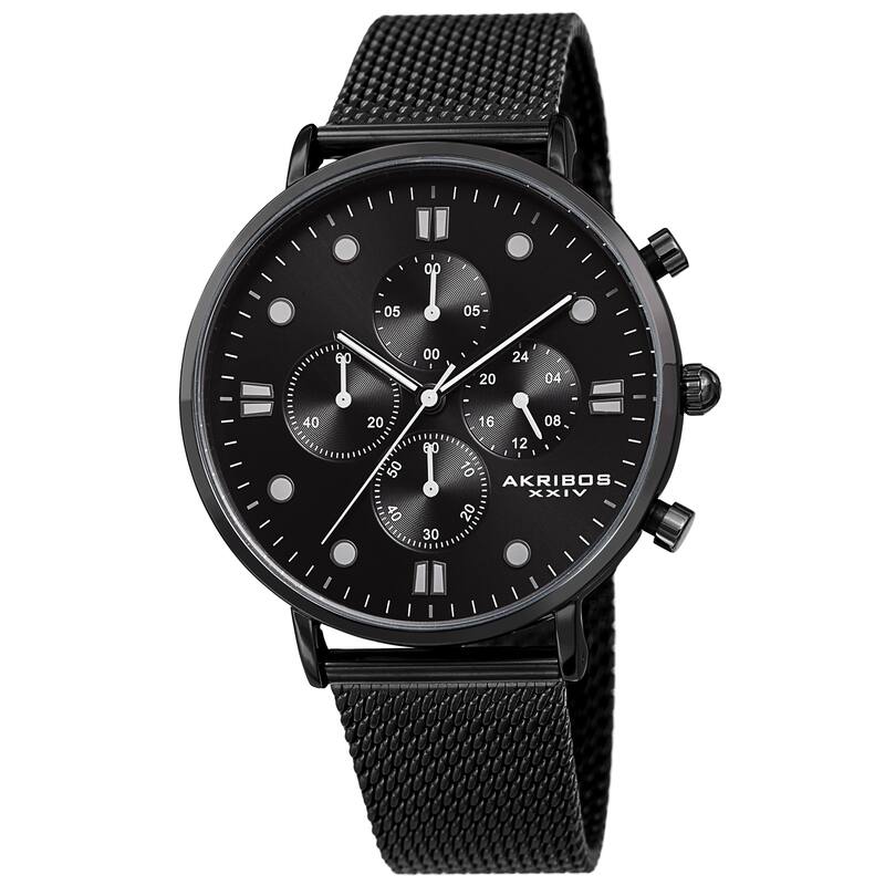 Akribos XXIV Men's Quartz Chronograph Stopwatch Stainless Steel Mesh Bracelet Watch