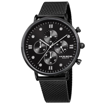 Akribos XXIV Men's Quartz Chronograph Stopwatch Stainless Steel Mesh Bracelet Watch