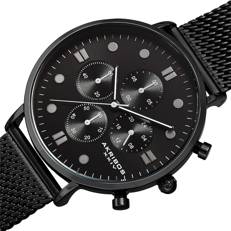 Akribos XXIV Men's Quartz Chronograph Stopwatch Stainless Steel Mesh Bracelet Watch
