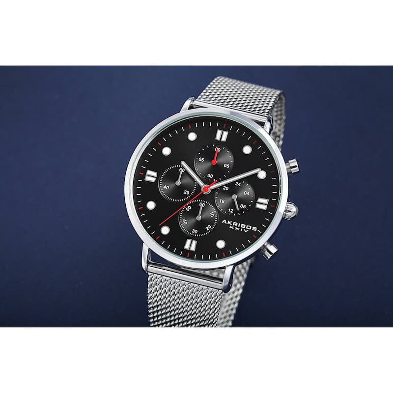 Akribos XXIV Men's Quartz Chronograph Stopwatch Stainless Steel Mesh Bracelet Watch
