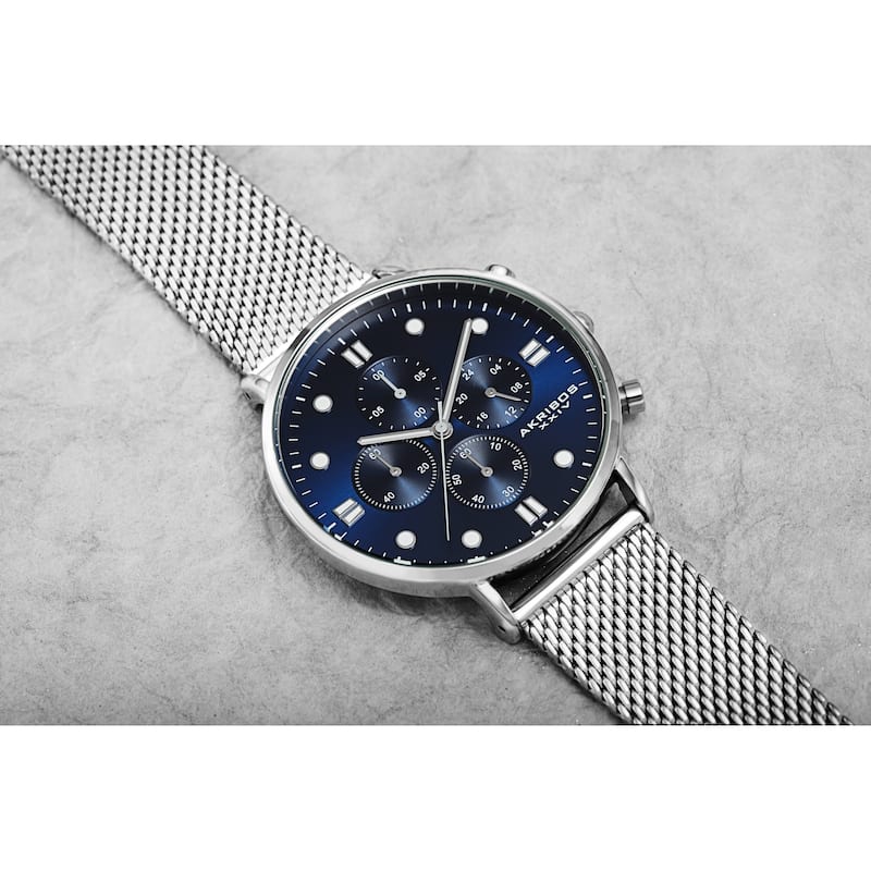 Akribos XXIV Men's Quartz Chronograph Stopwatch Stainless Steel Mesh Bracelet Watch