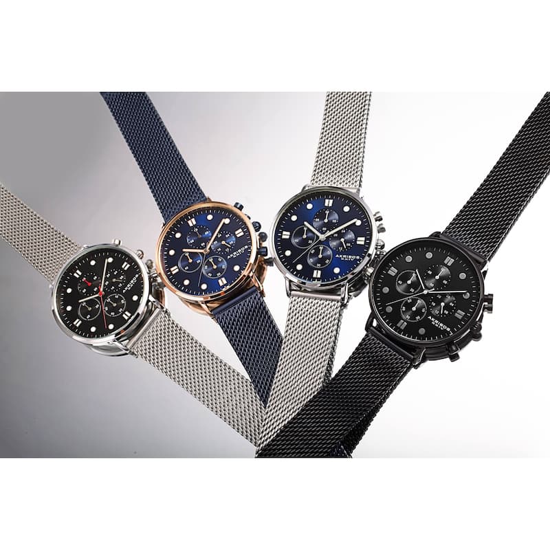 Akribos XXIV Men's Quartz Chronograph Stopwatch Stainless Steel Mesh Bracelet Watch