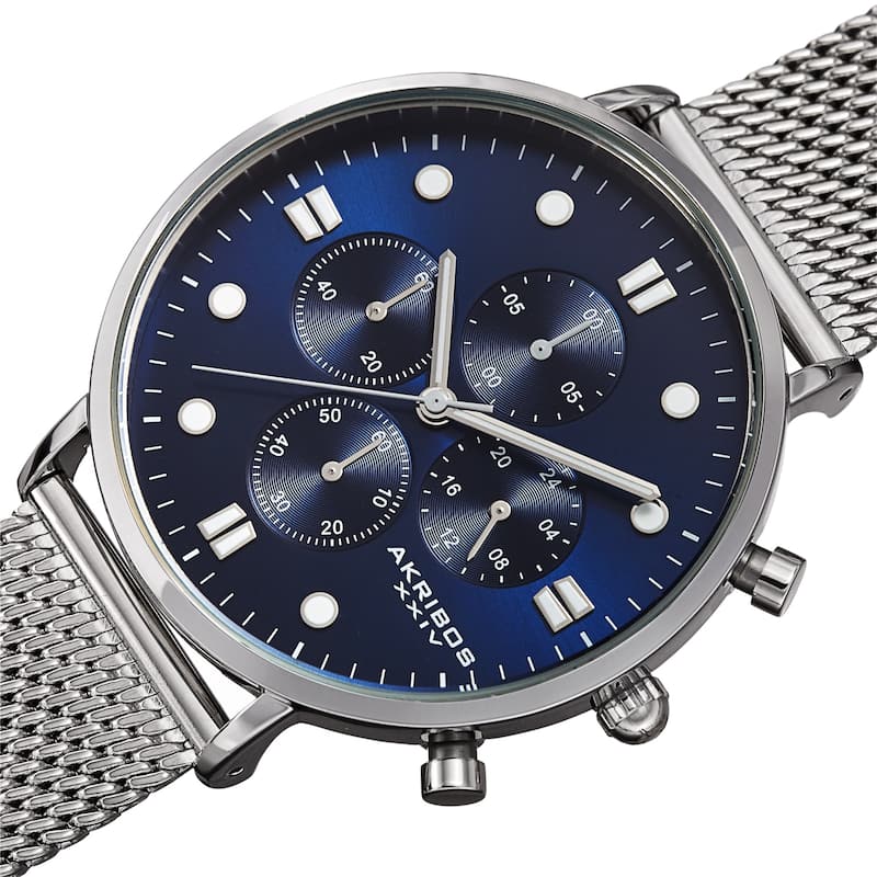 Akribos XXIV Men's Quartz Chronograph Stopwatch Stainless Steel Mesh Bracelet Watch