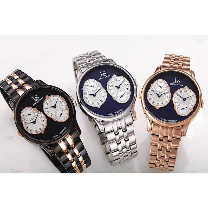 Joshua & Sons Men's Quartz Dual Time Stainless Steel Bracelet Watch
