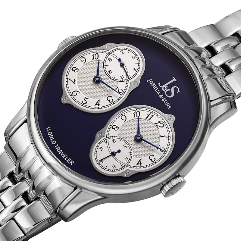 Joshua & Sons Men's Quartz Dual Time Stainless Steel Bracelet Watch - Silver/Blue