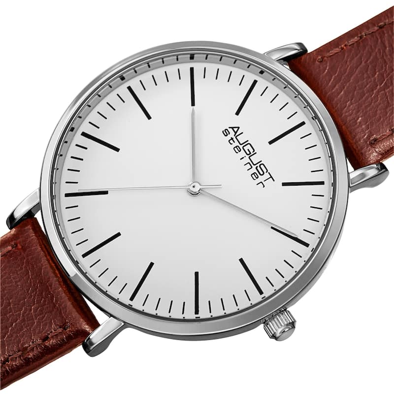 August Steriner Men's Quartz Classic Three Hand Leather Strap Watch