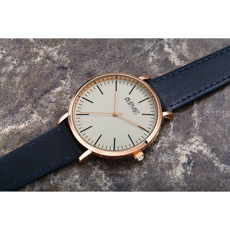 August Steriner Men's Quartz Classic Three Hand Leather Strap Watch