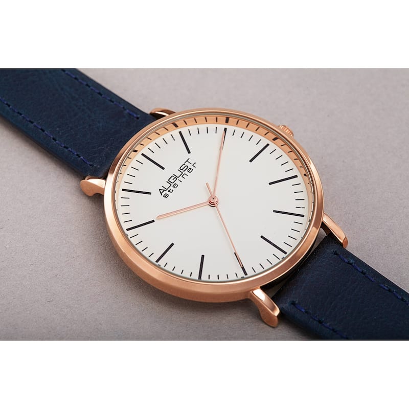 August Steriner Men's Quartz Classic Three Hand Leather Strap Watch