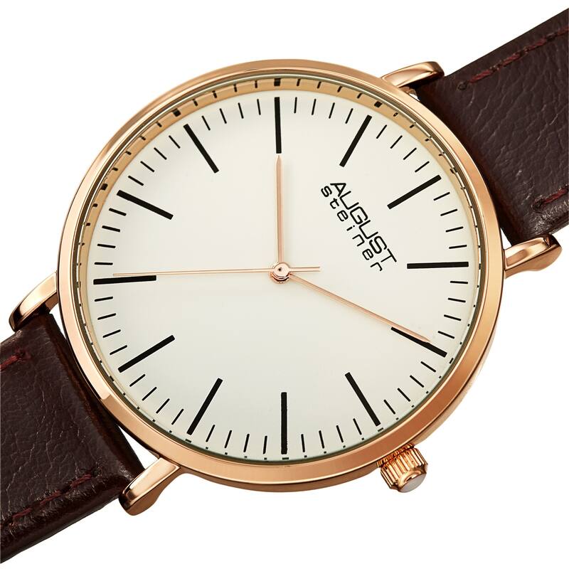 August Steriner Men's Quartz Classic Three Hand Leather Strap Watch