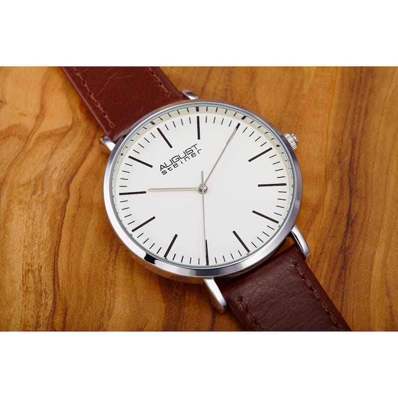 August Steriner Men's Quartz Classic Three Hand Leather Strap Watch