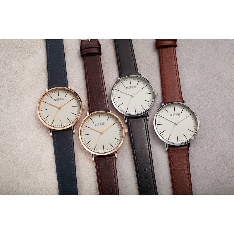 August Steriner Men's Quartz Classic Three Hand Leather Strap Watch