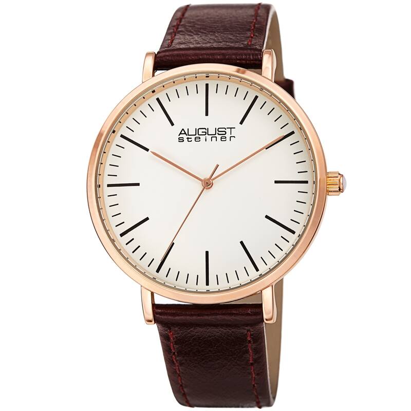 August Steriner Men's Quartz Classic Three Hand Leather Strap Watch