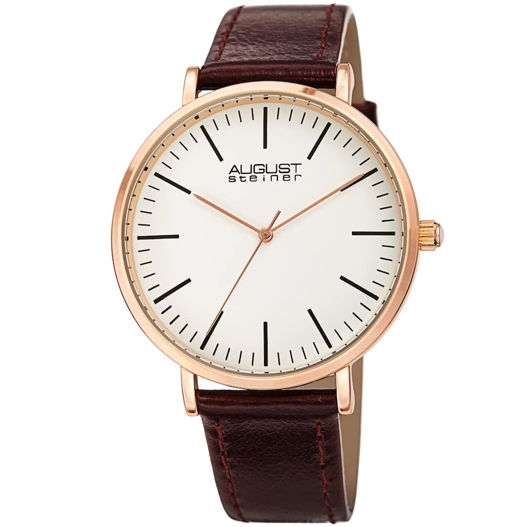 August Steriner Men's Quartz Classic Three Hand Leather Strap Watch