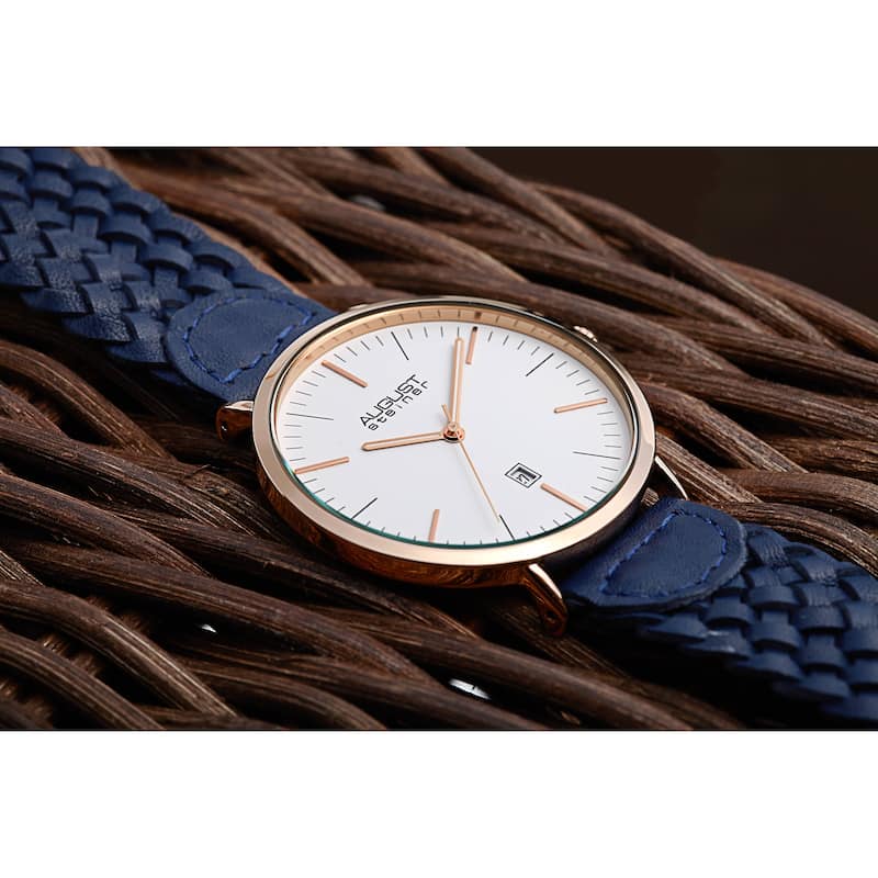 August Steiner Men's Quartz Date Braided Leather Strap Watch