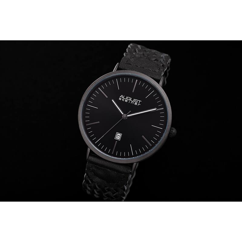 August Steiner Men's Quartz Date Braided Leather Strap Watch