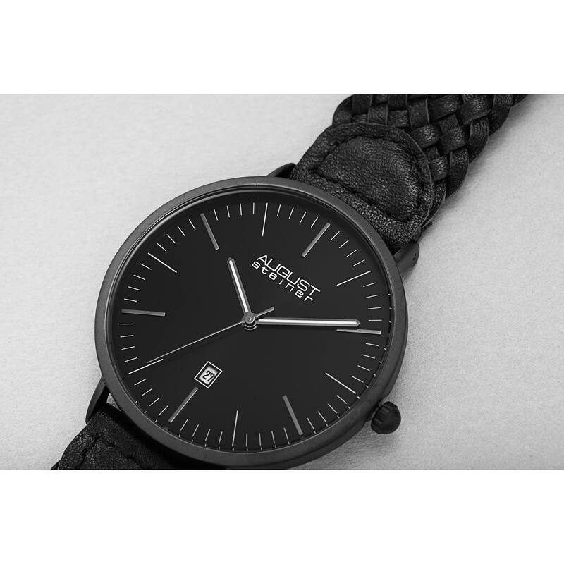 August Steiner Men's Quartz Date Braided Leather Strap Watch
