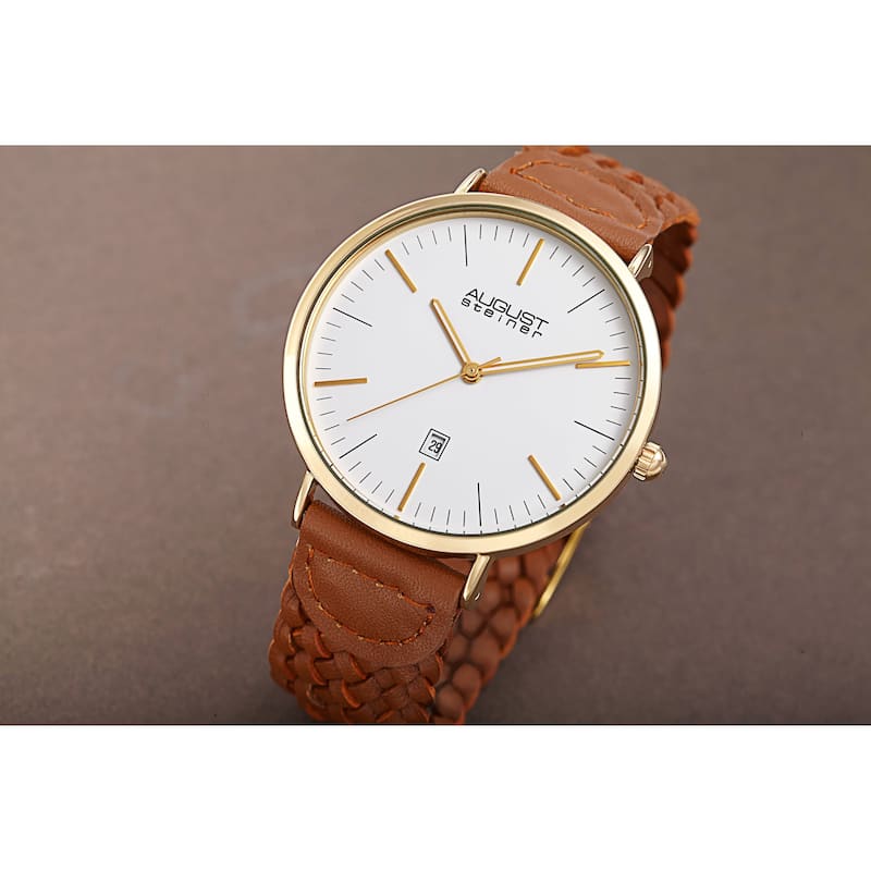 August Steiner Men's Quartz Date Braided Leather Strap Watch