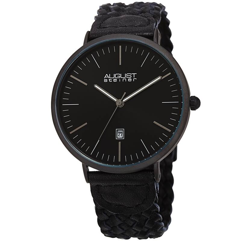 August Steiner Men's Quartz Date Braided Leather Strap Watch