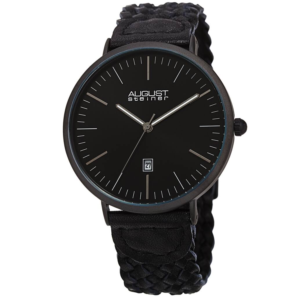 August Steiner Men's Quartz Date Braided Leather Strap Watch